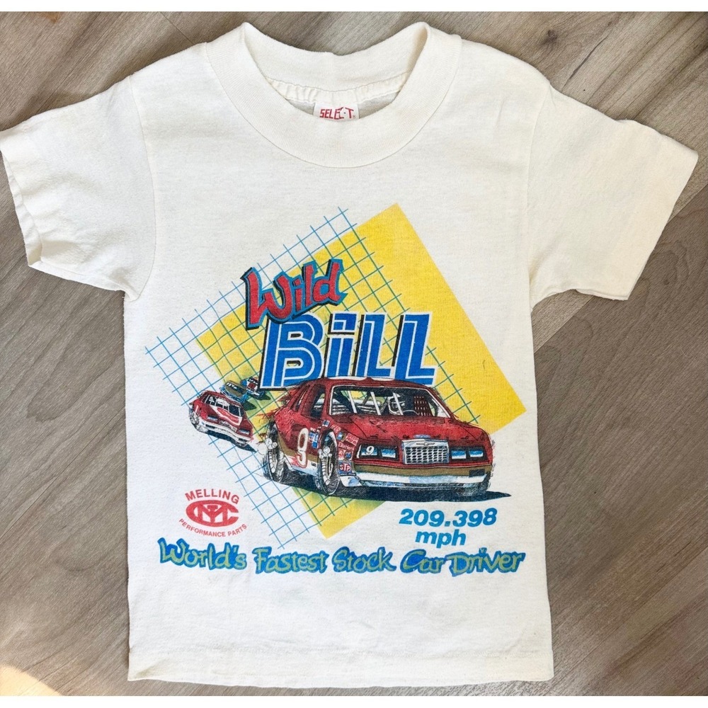 Vintage Wild Bill Elliott Nascar T-Shirt Single Stitch Kids Small 6-8 80s Boys